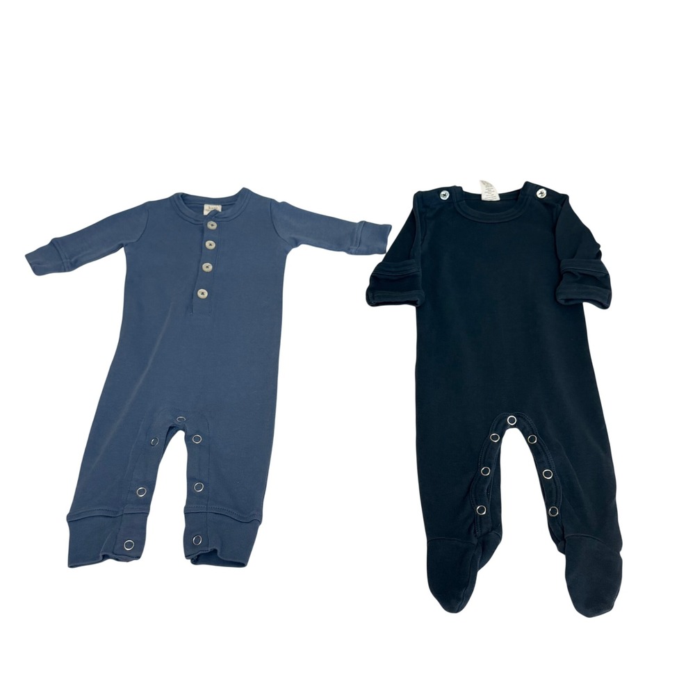 Kate Quinn Baby Boy 0-3M Organic Cotton Henley Romper Footed Sleeper Bundle